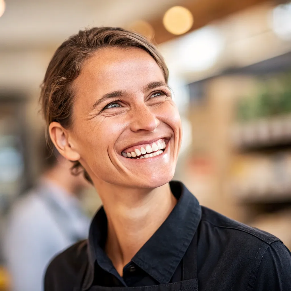 A smiling customer